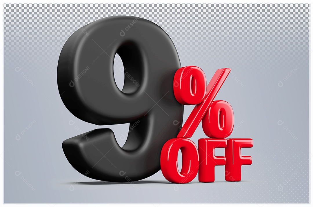 Desconto de 9% Off Elemento 3D Preto e Vermelho para Composição PSD