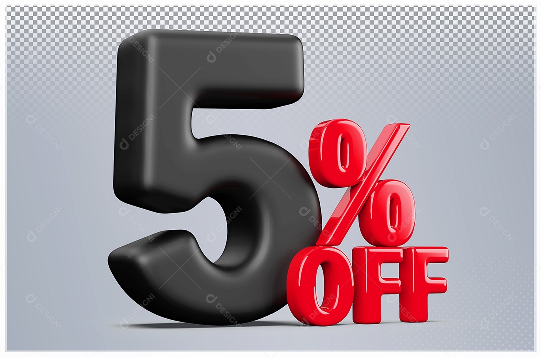Desconto de 5% Off Elemento 3D Preto e Vermelho para Composição PSD