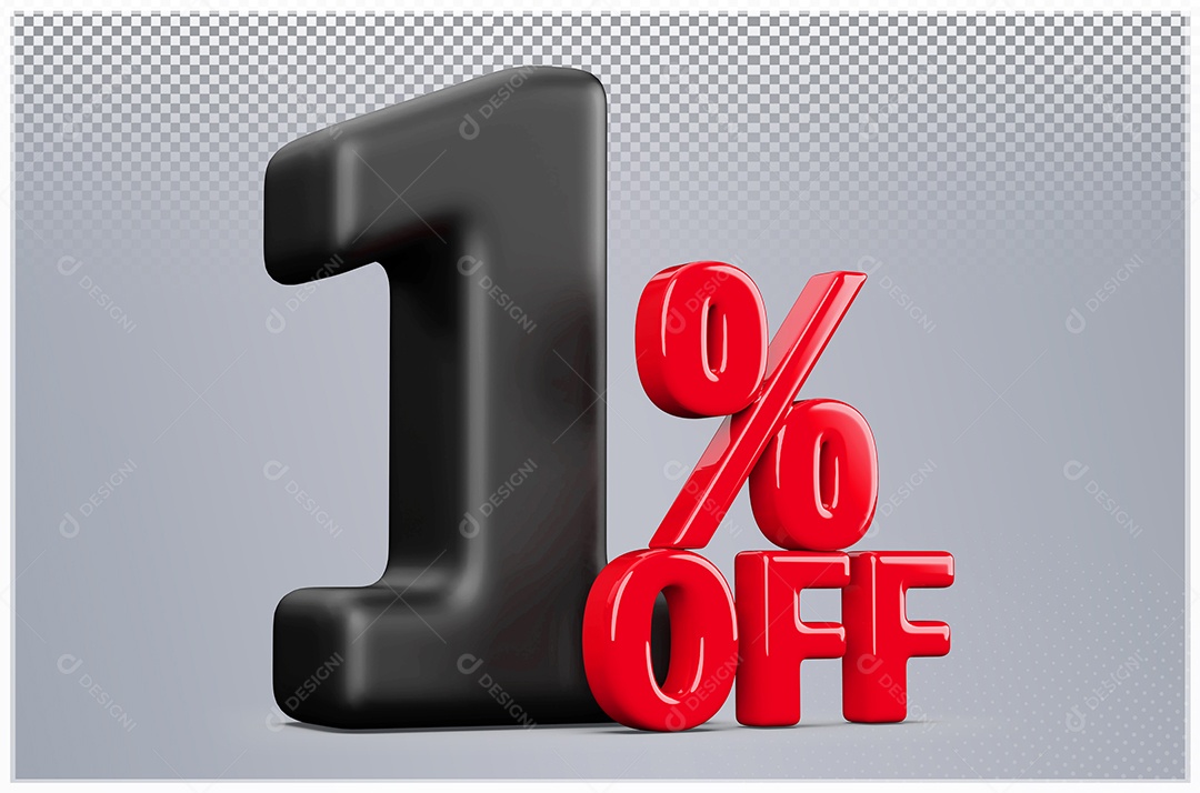 Desconto de 1% Off Elemento 3D Preto e Vermelho para Composição PSD