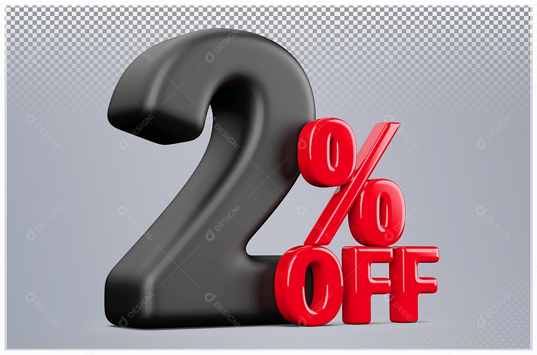 Desconto de 2% Off Elemento 3D Preto e Vermelho para Composição PSD