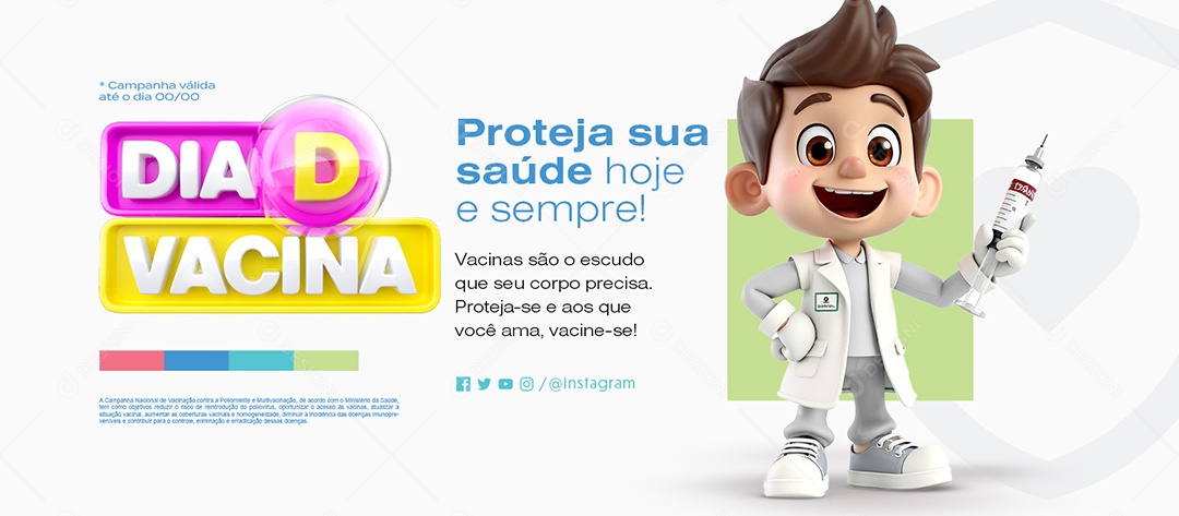 Banner Dia D Vacina Prefeitura Proteja sua Saúde Hoje e Sempre Social Media PSD Editável