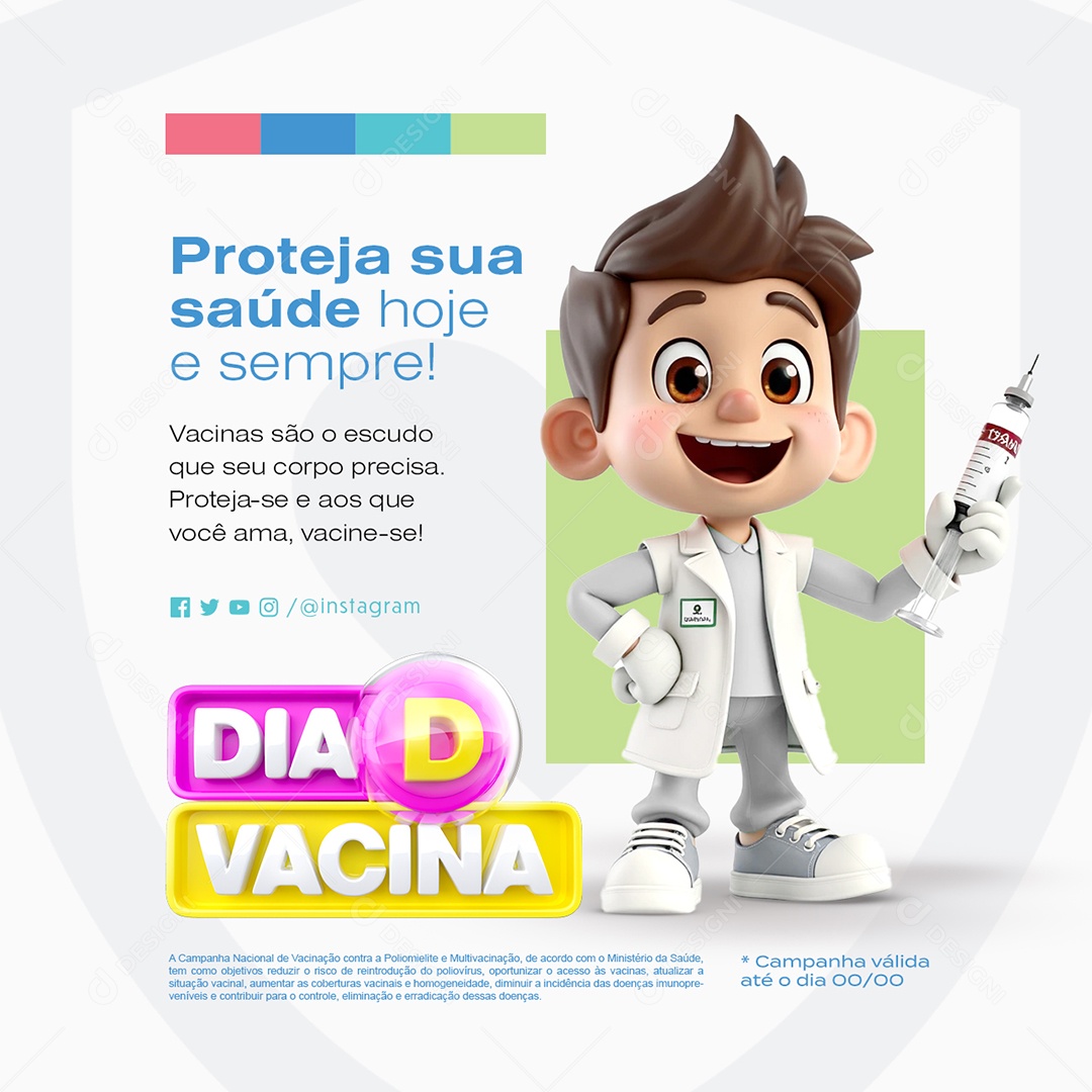 Dia D Vacina Prefeitura Proteja sua Saúde Hoje e Sempre Social Media PSD Editável