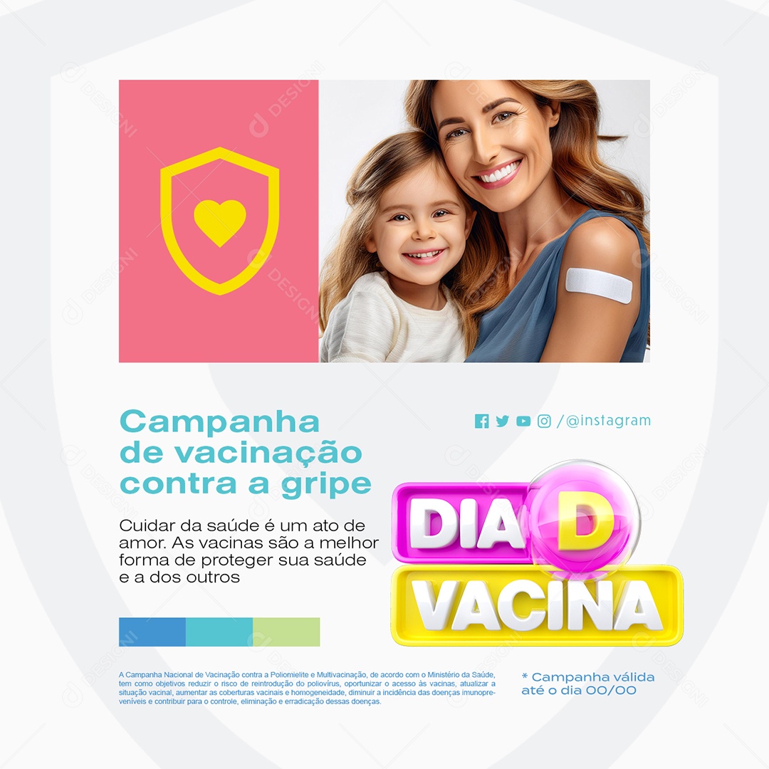 Dia D Vacina Prefeitura Campanha de Vacinação Contra a Gripe Social Media PSD Editável