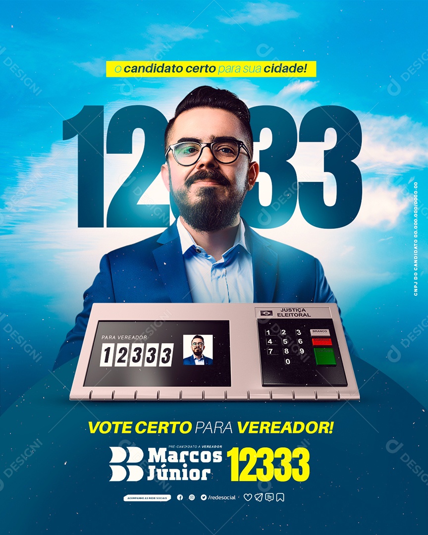 Política Vereador Marcos Júnior Candidato Social Media PSD Editável