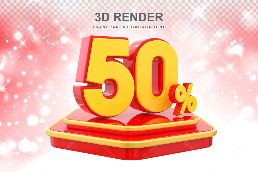 Desconto de 50% Elemento 3D Vermelho e Amarelo para Composição PSD