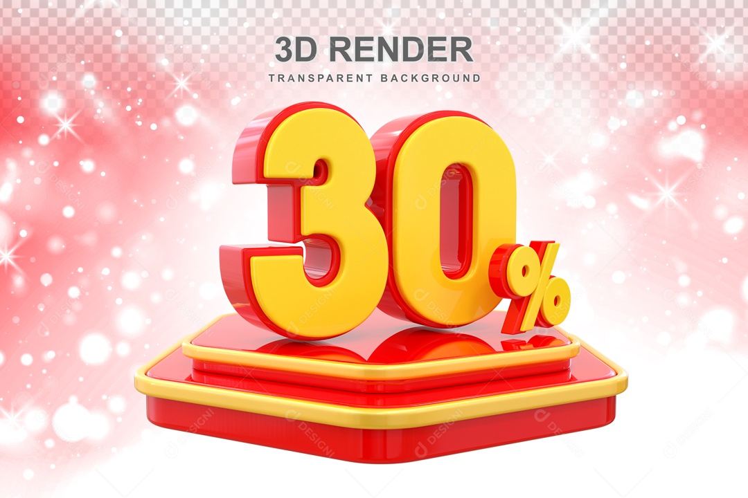 Desconto de 30% Elemento 3D Vermelho e Amarelo para Composição PSD