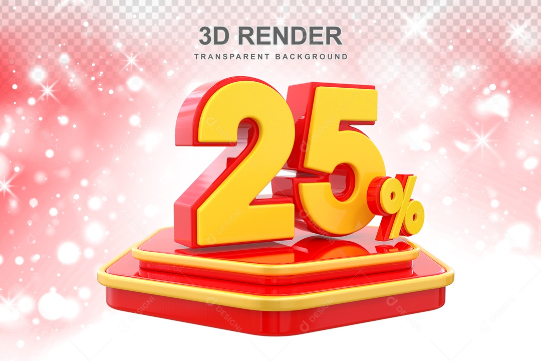 Desconto de 25% Elemento 3D Vermelho e Amarelo para Composição PSD
