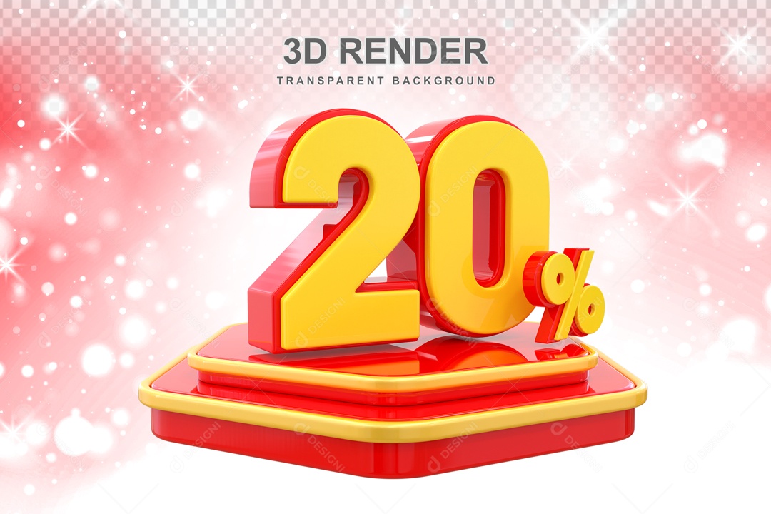 Desconto de 20% Elemento 3D Vermelho e Amarelo para Composição PSD