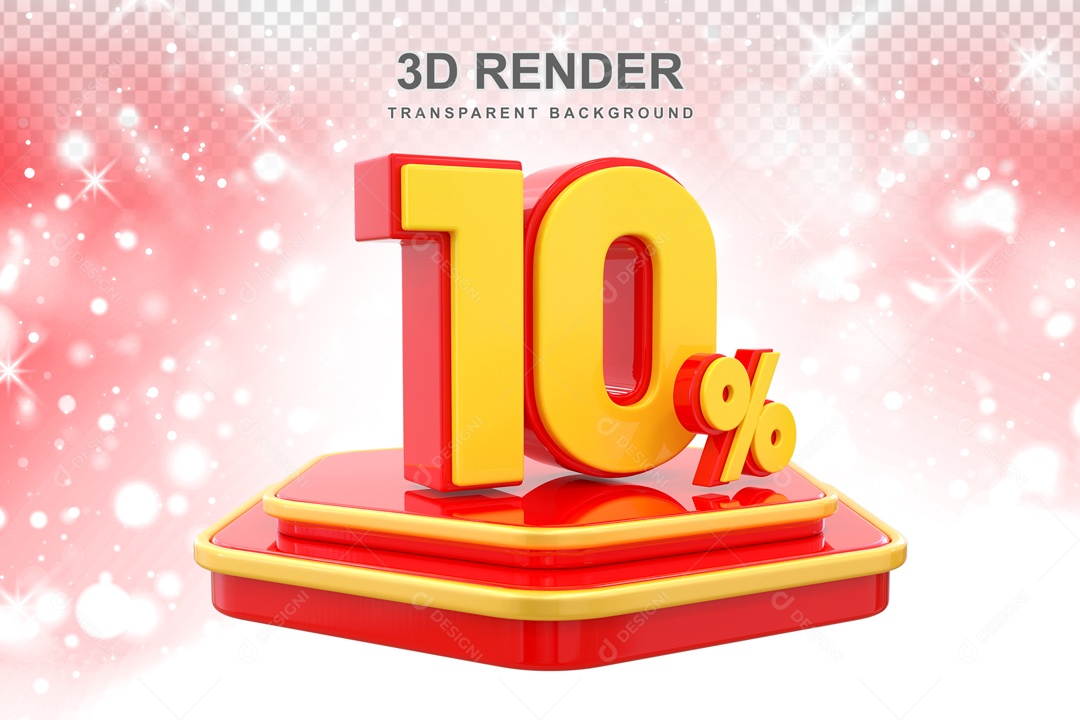 Desconto de 10% Elemento 3D Vermelho e Amarelo para Composição PSD