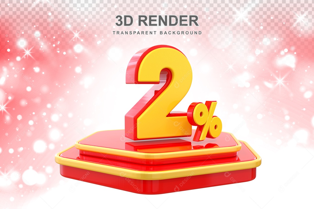 Desconto de 2% Elemento 3D Vermelho e Amarelo para Composição PSD