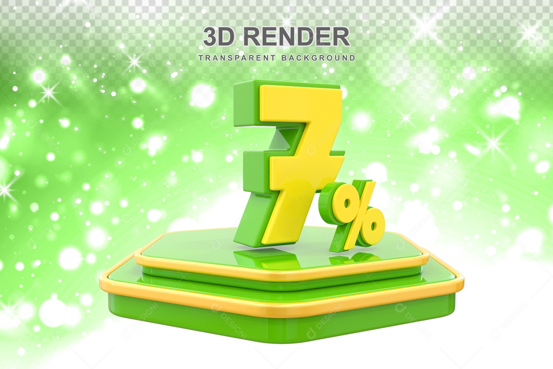 Desconto de 7% Elemento 3D Verde e Amarelo para Composição PSD