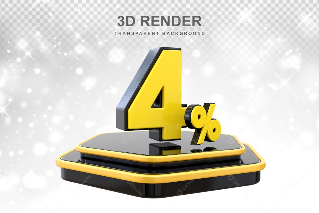 Desconto de 4% Elemento 3D Preto e Amarelo para Composição PSD