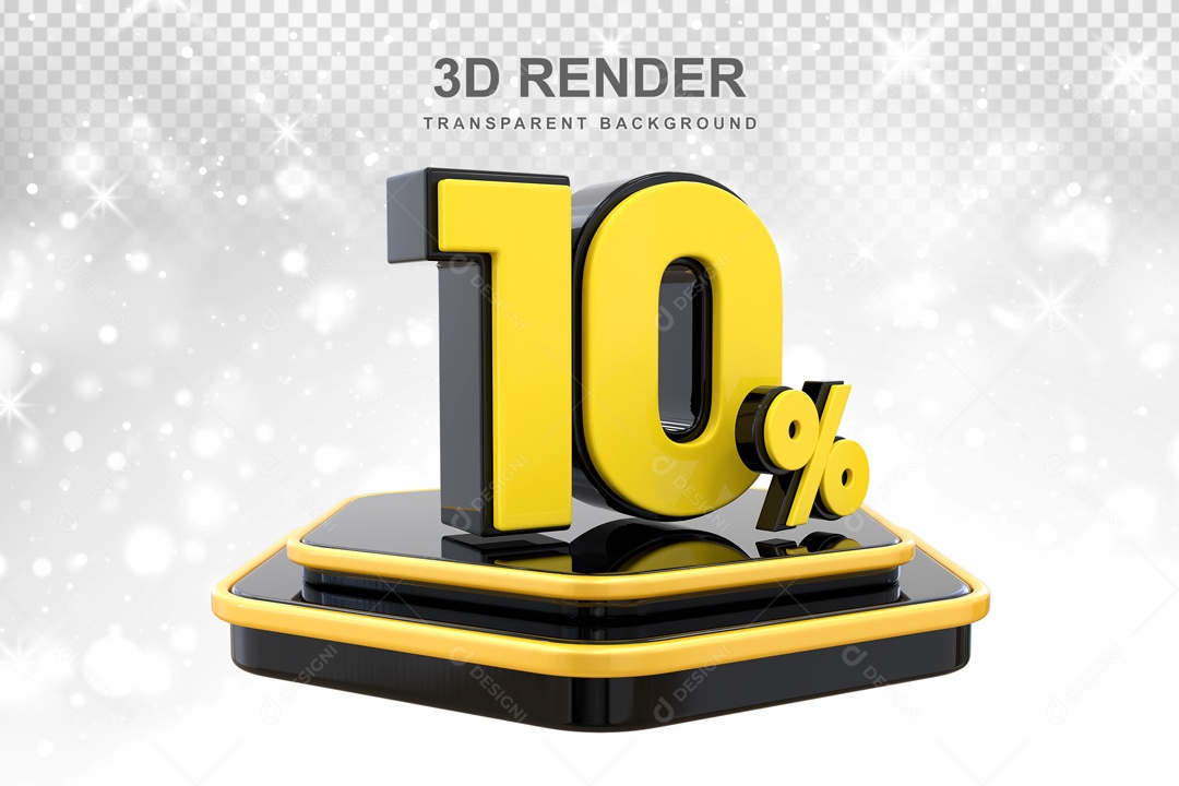 Desconto de 10% Elemento 3D Preto e Amarelo para Composição PSD