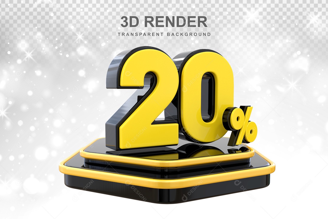 Desconto de 20% Elemento 3D Preto e Amarelo para Composição PSD