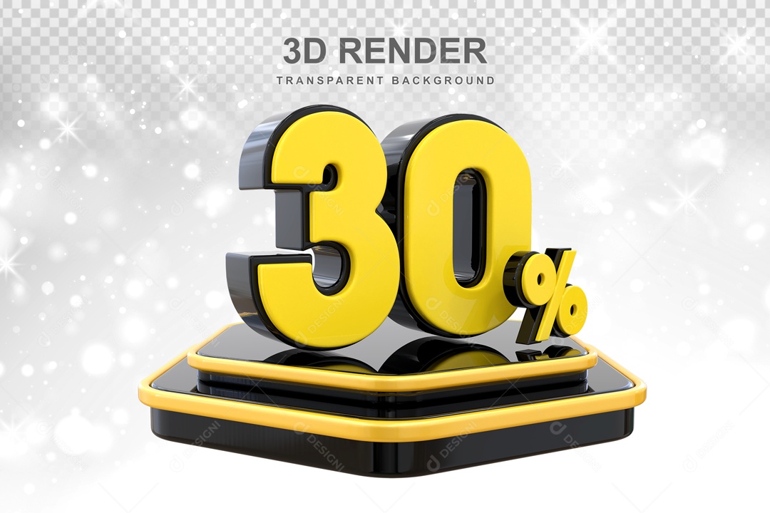Desconto de 30% Elemento 3D Preto e Amarelo para Composição PSD