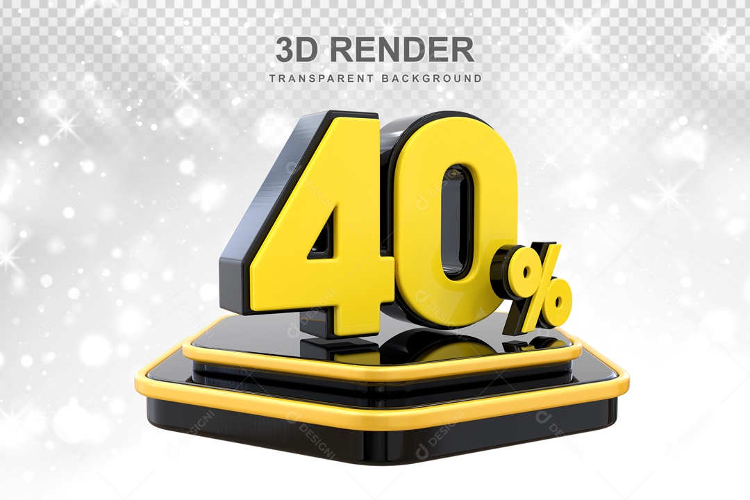 Desconto de 40% Elemento 3D Preto e Amarelo para Composição PSD