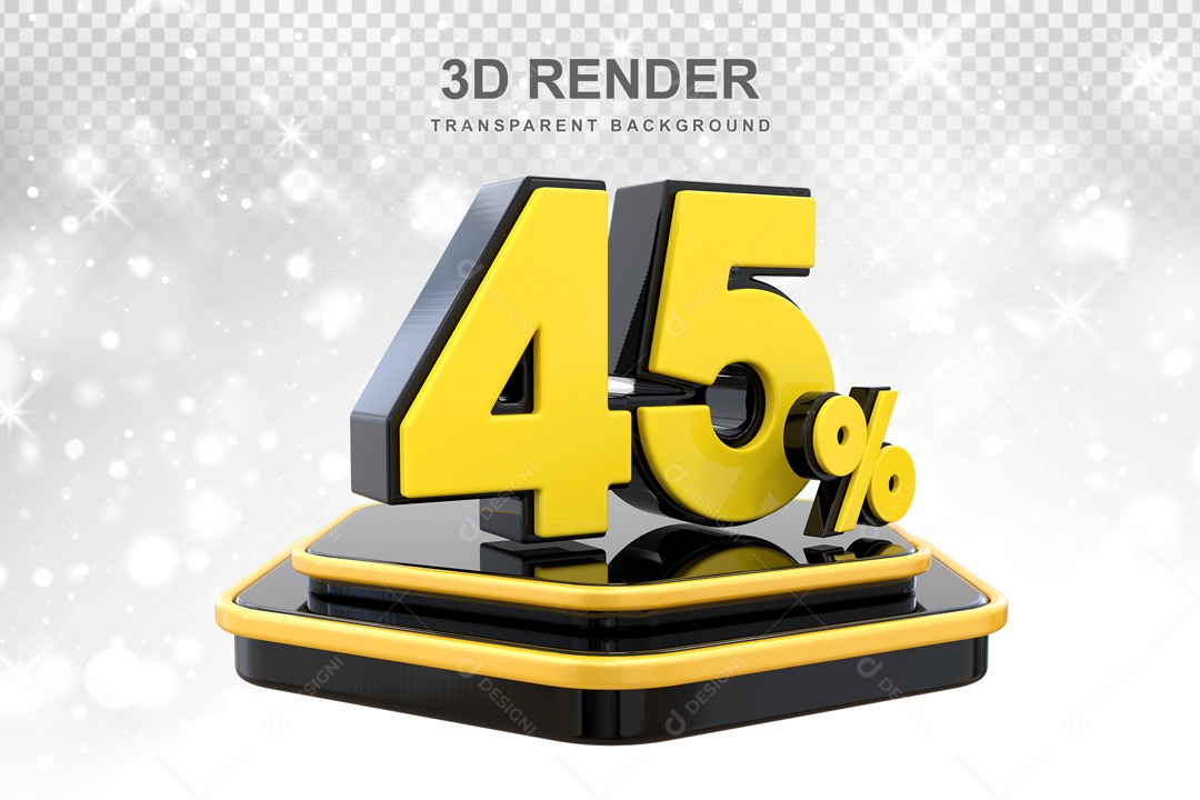 Desconto de 45% Elemento 3D Preto e Amarelo para Composição PSD