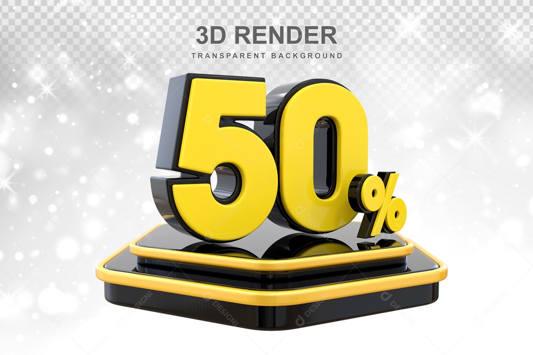 Desconto de 50% Elemento 3D Preto e Amarelo para Composição PSD