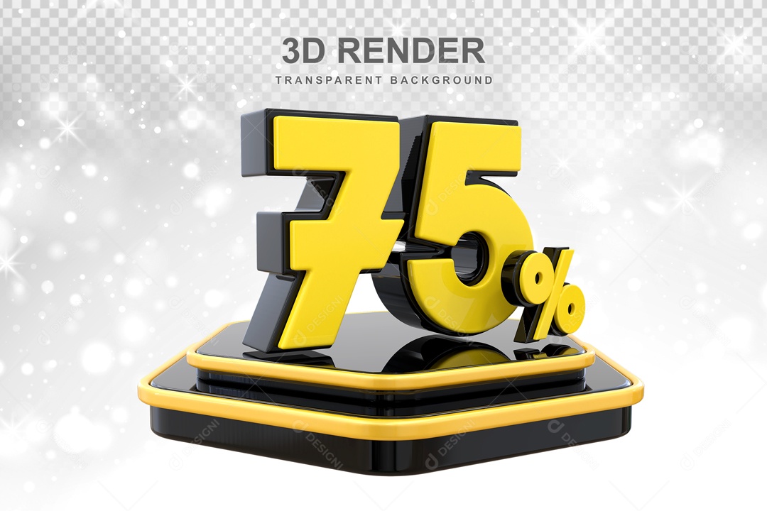 Desconto de 75% Elemento 3D Preto e Amarelo para Composição PSD