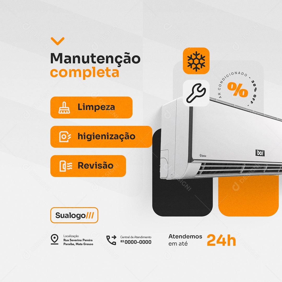 Ar Condicionado Manutenção Completa Limpeza Social Media PSD Editável