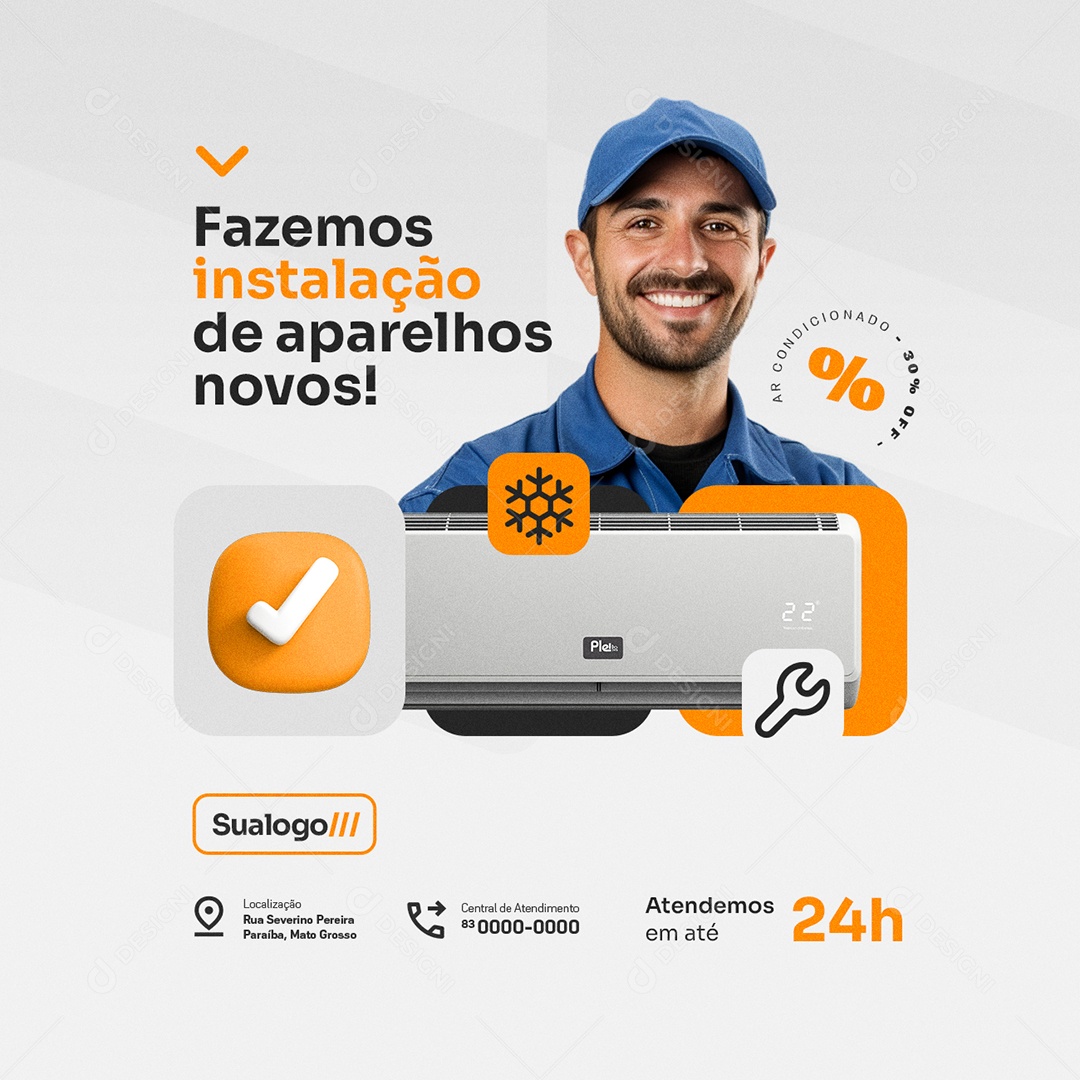 Ar Condicionado Fazemos Instalação de Aparelhos Novos Social Media PSD Editável