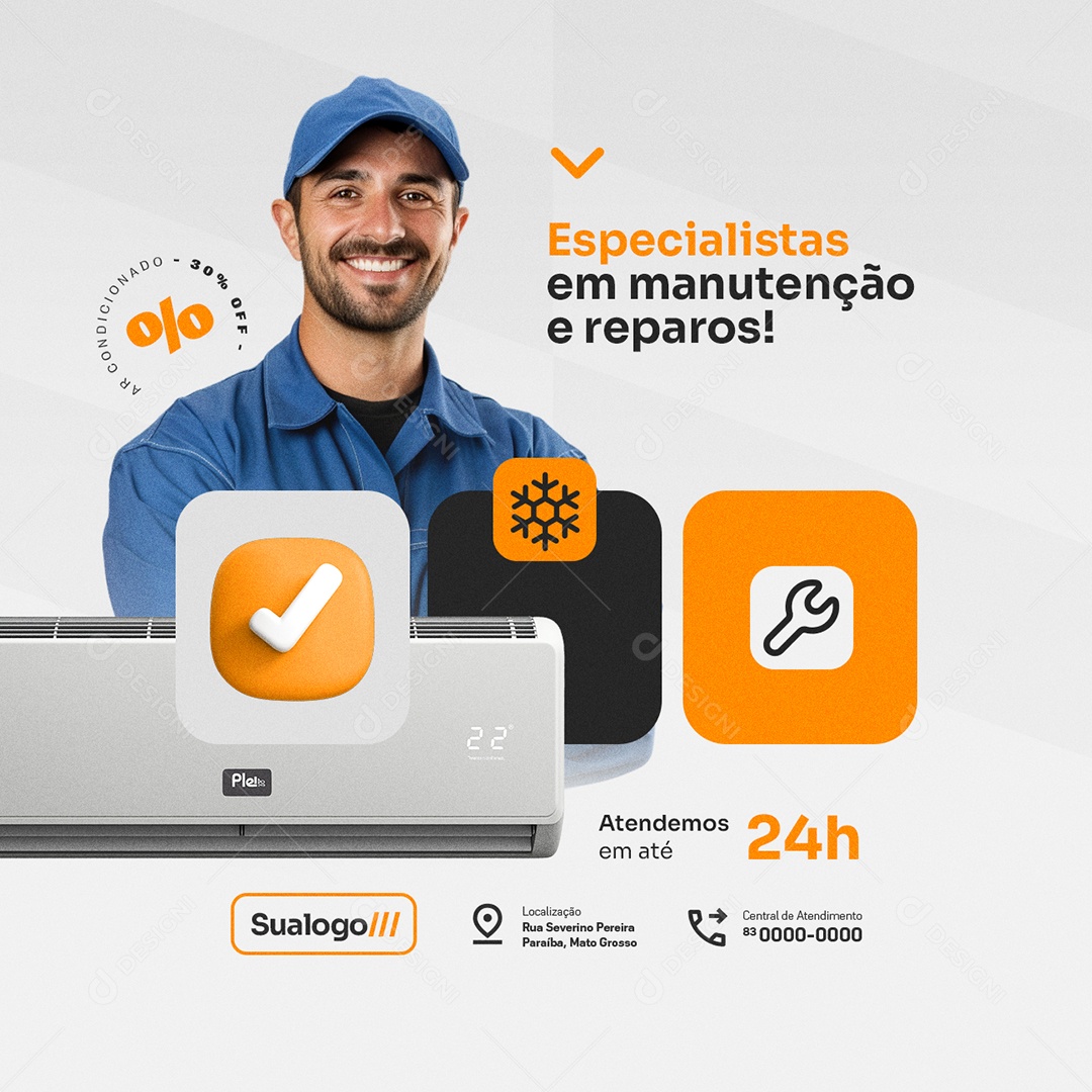 Ar Condicionado Especialistas em Manutenção e Reparos Social Media PSD Editável