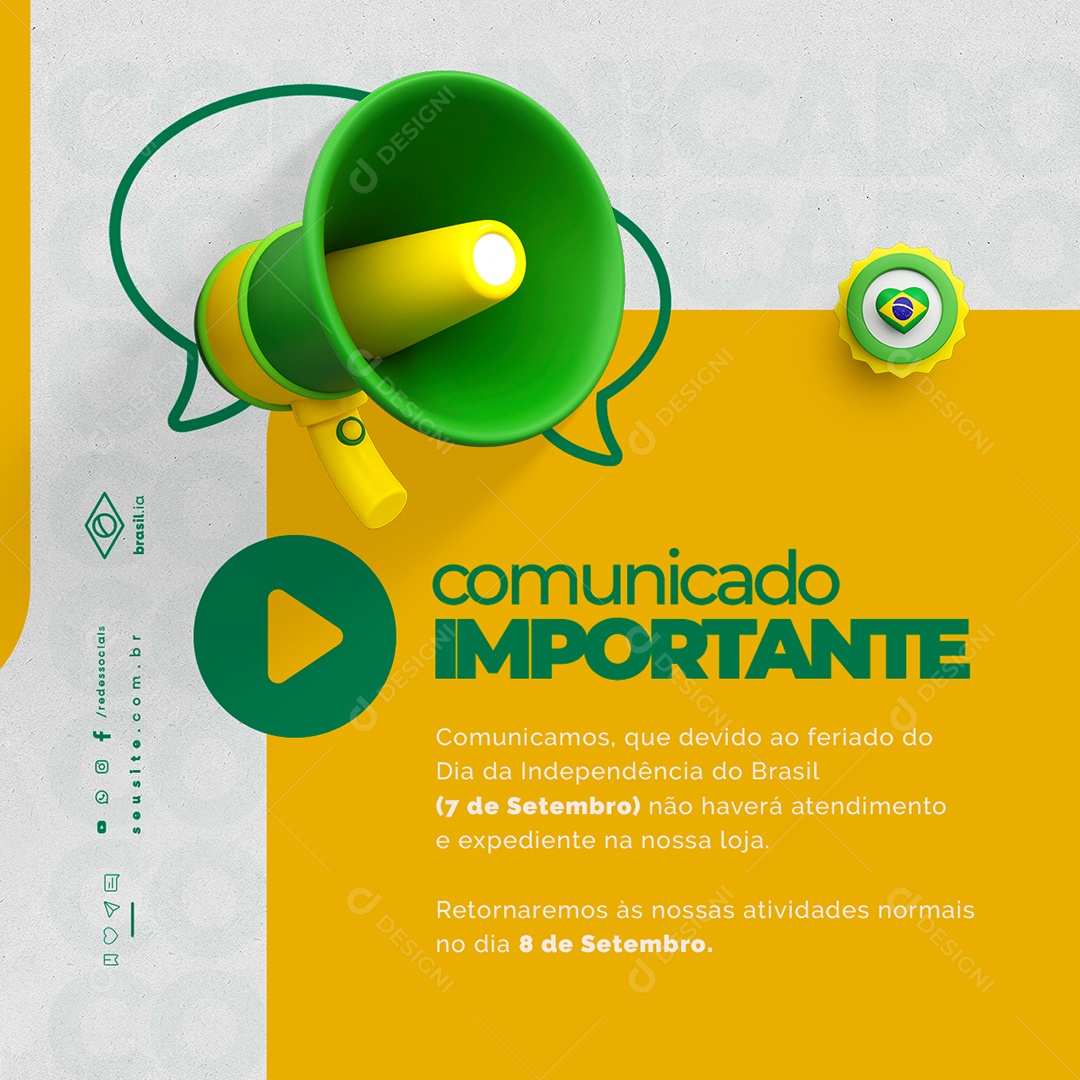 Social Media Horário 7 de Setembro PSD Editável