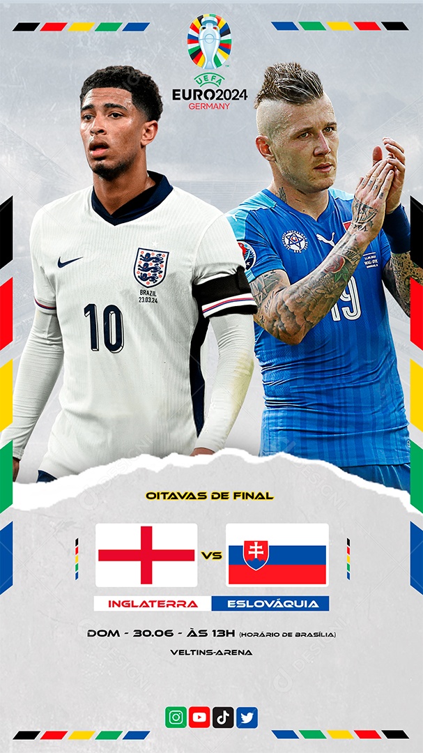 Story Euro 2024 Inglaterra x Eslováquia Social Media PSD Editável