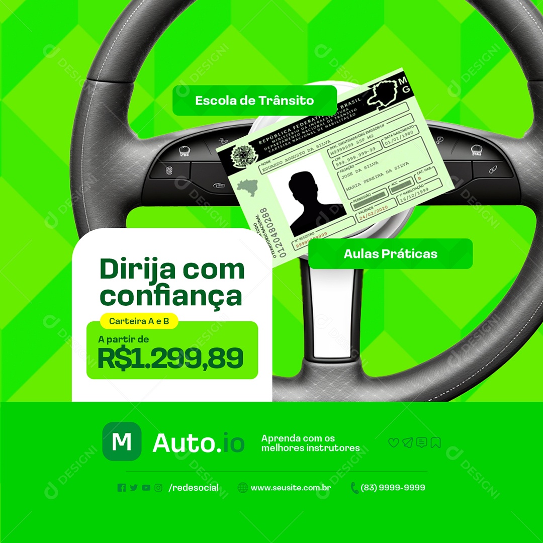 Autoescola Dirija com Confiança Escola de Trânsito Social Media PSD Editável