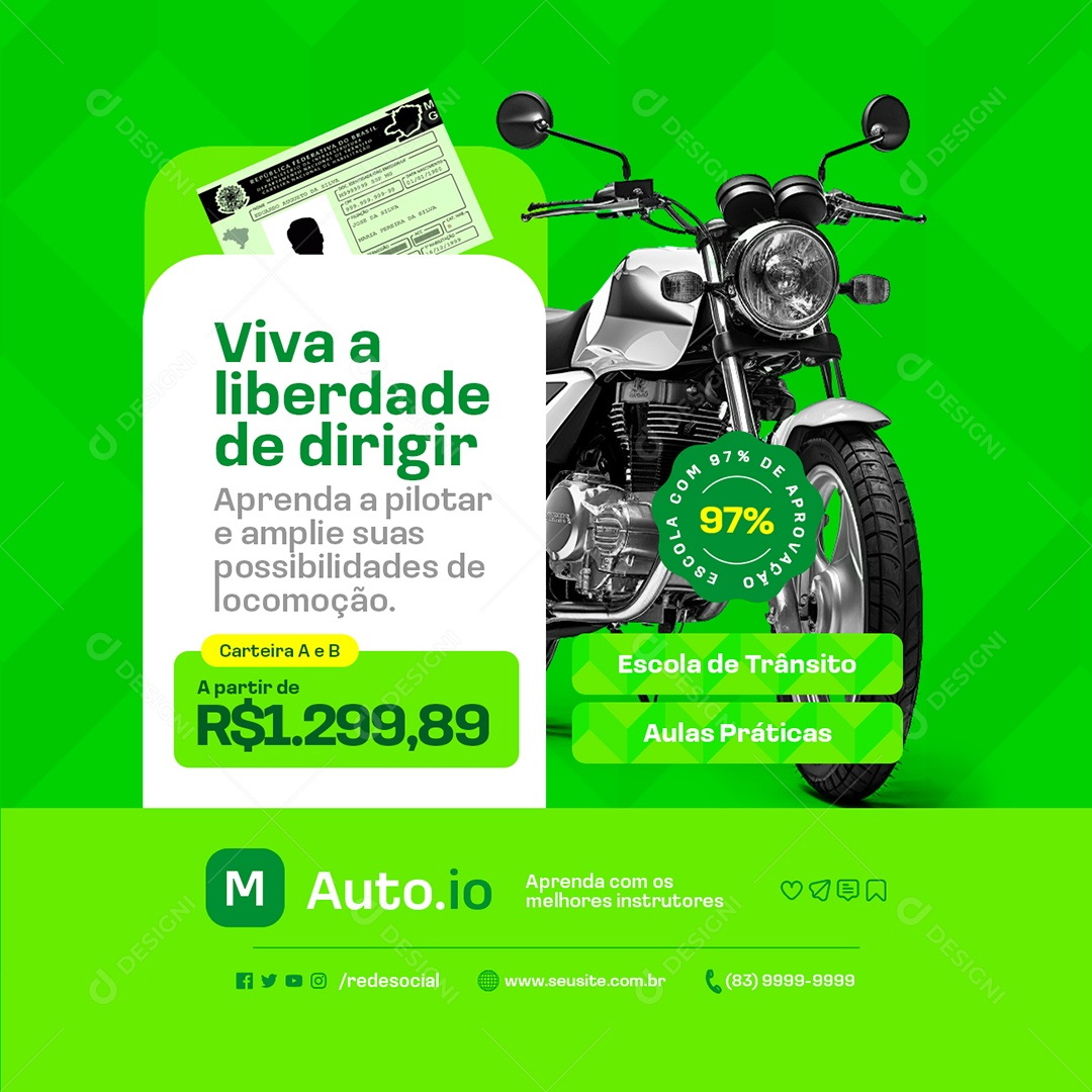 Autoescola Viva a Liberdade de Dirigir Social Media PSD Editável