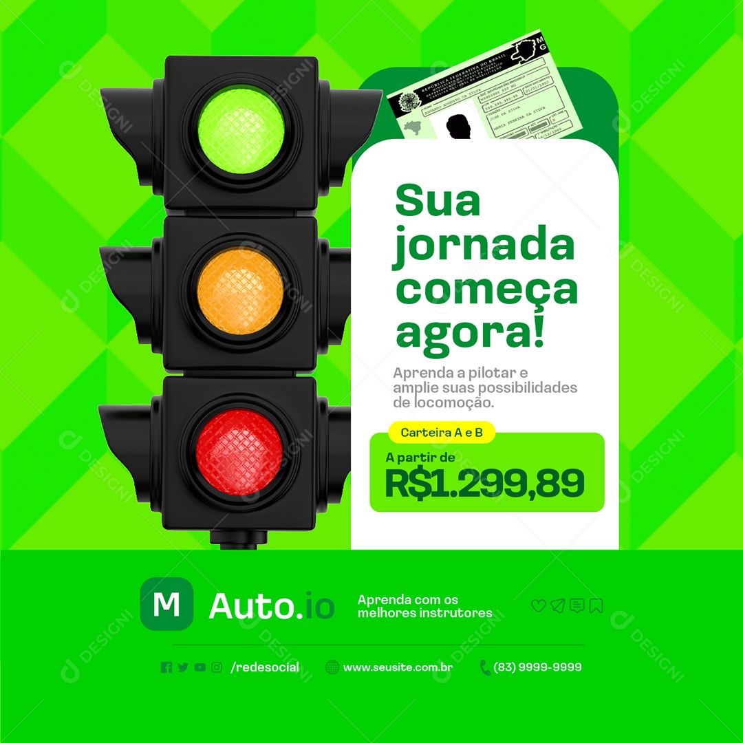 Autoescola Sua Jornada Começa Agora Social Media PSD Editável