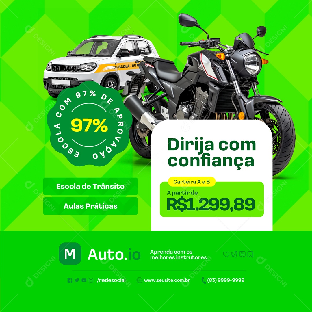 Autoescola Dirija com Confiança Social Media PSD Editável