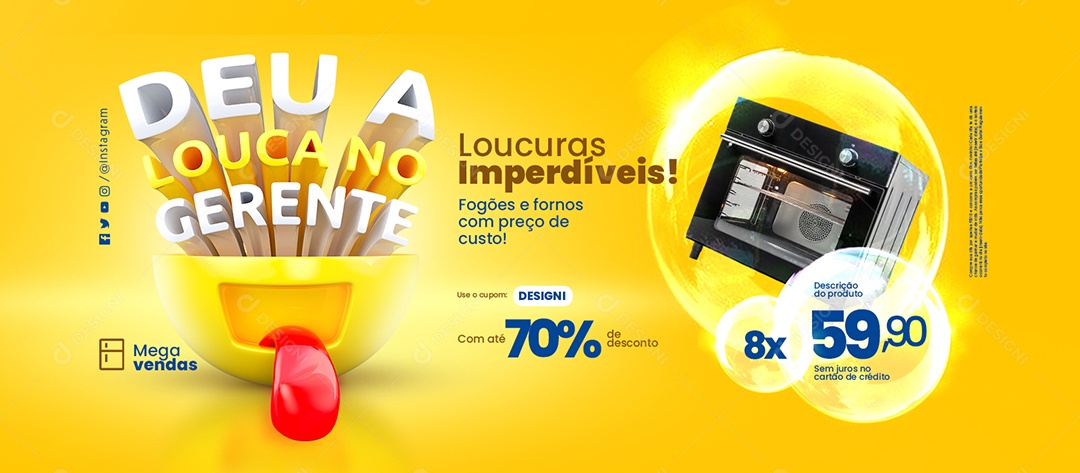Banner Deu a Louca no Gerente Eletrodomésticos Fogões e Fornos Social Media PSD Editável