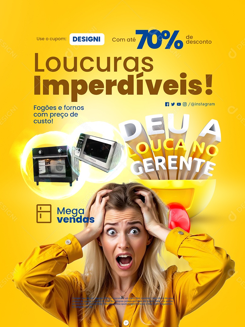Deu a Louca no Gerente Eletrodomésticos Encarte Fogões e Fornos Social Media PSD Editável