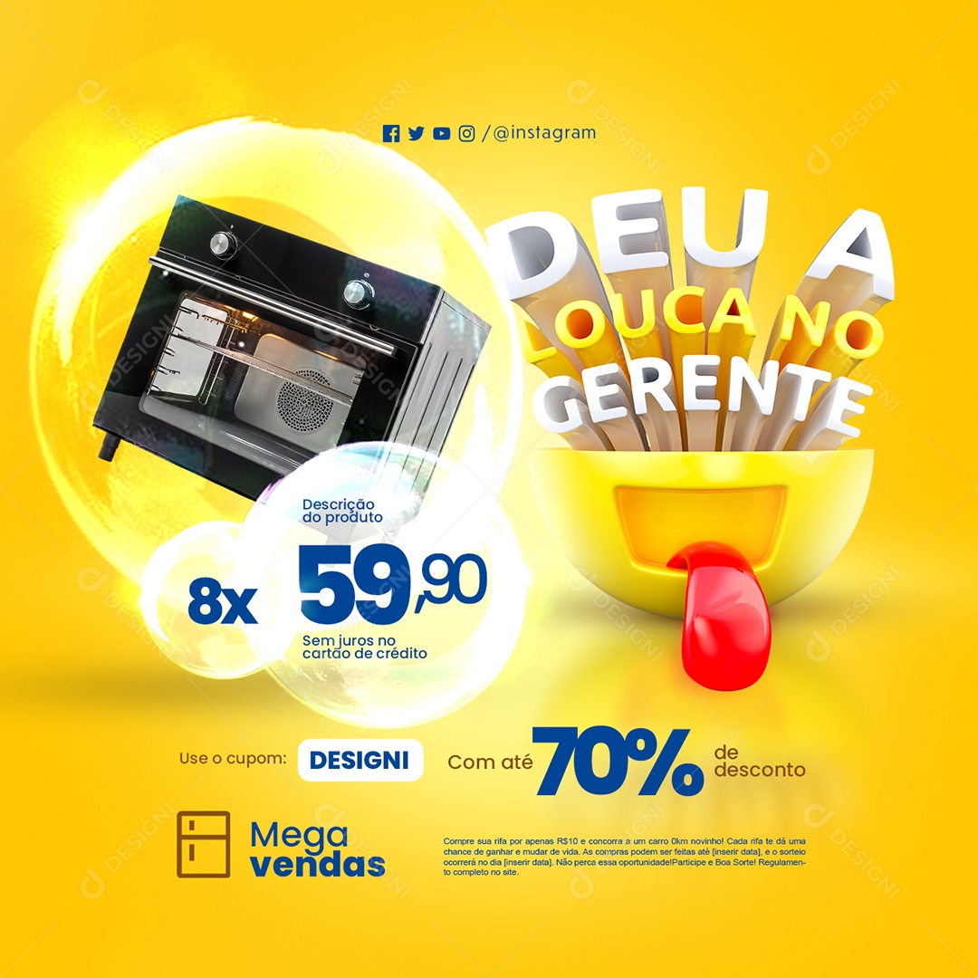 Deu a Louca no Gerente Eletrodomésticos Forno Social Media PSD Editável