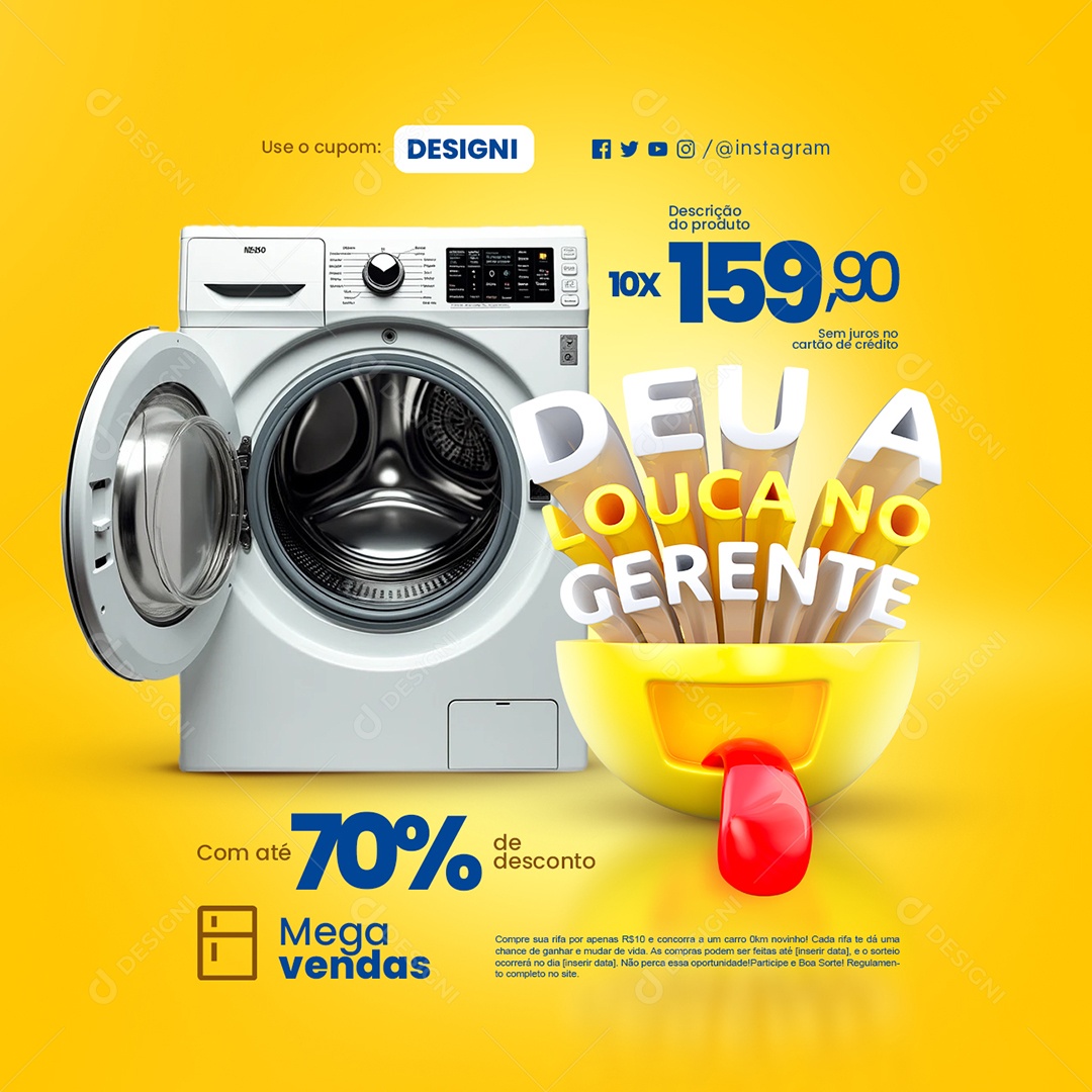 Deu a Louca no Gerente Eletrodomésticos Máquina de Lavar Social Media PSD Editável