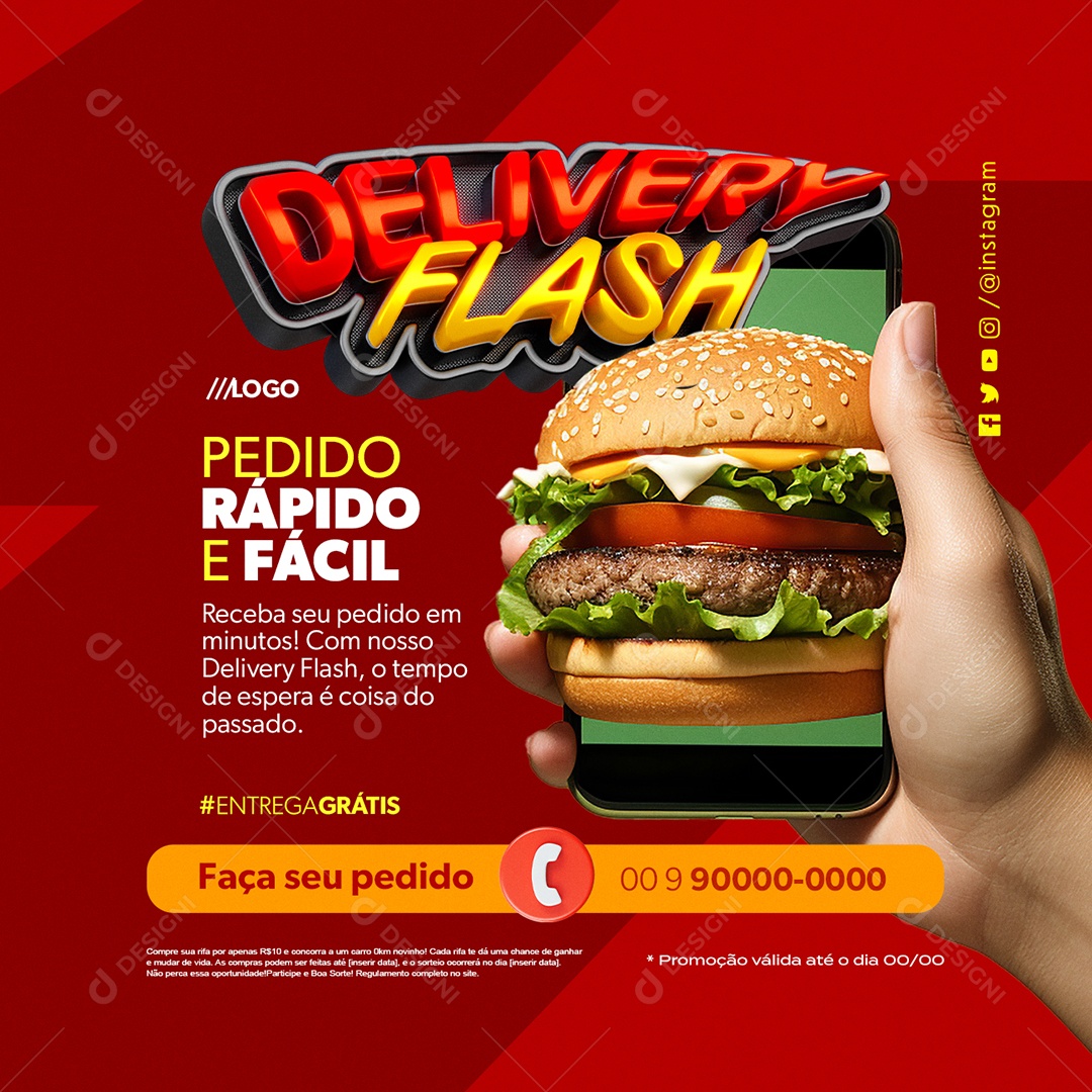 Delivery Flash Hambúrguer Pedido Rápido e Fácil Social Media PSD Editável
