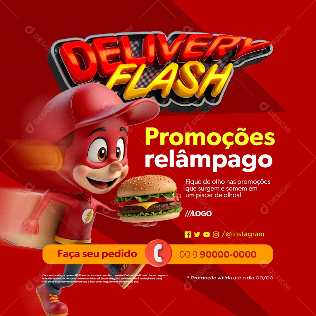 Delivery Flash Hambúrguer Promoção Relâmpago Social Media PSD Editável