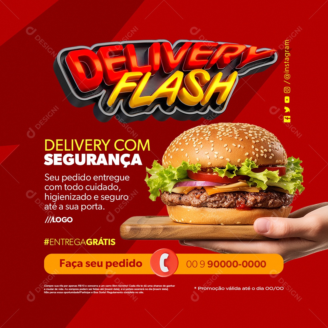 Delivery Flash Hambúrguer Delivery com Segurança Social Media PSD Editável