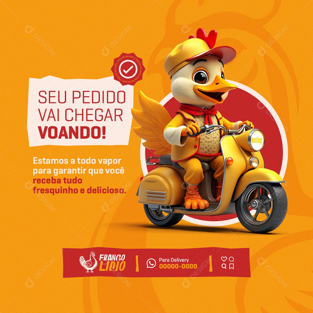 Rotisserie Seu Pedido Vai Chegar Voando Social Media PSD Editável