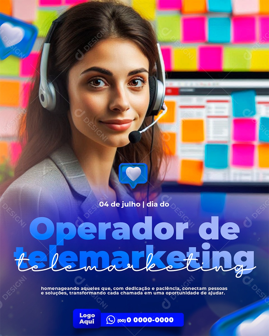 Dia do Operador de Telemarketing 04 de Julho Social Media PSD Editável