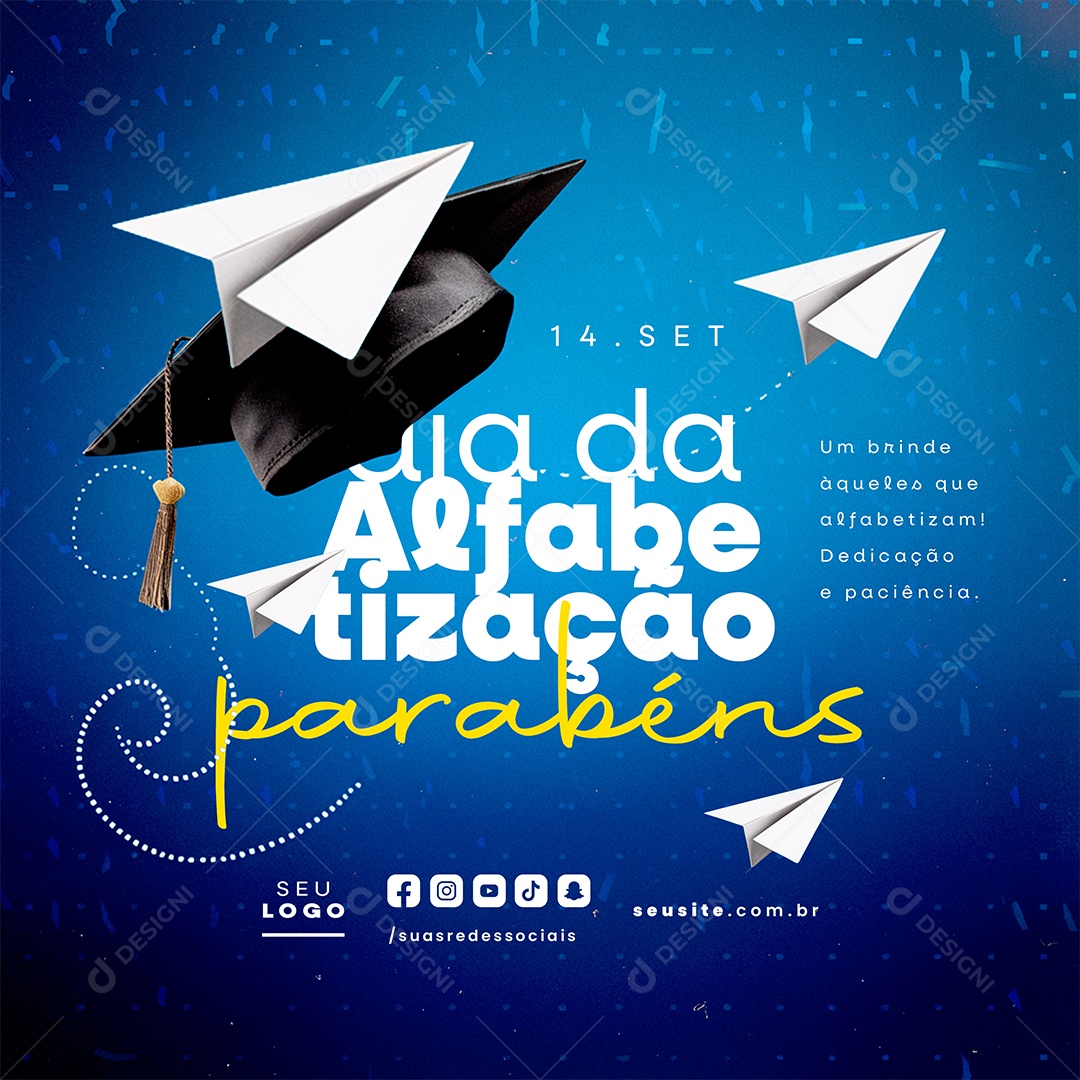 Dia da Alfabetização 14 de Setembro Parabéns Social Media PSD Editável