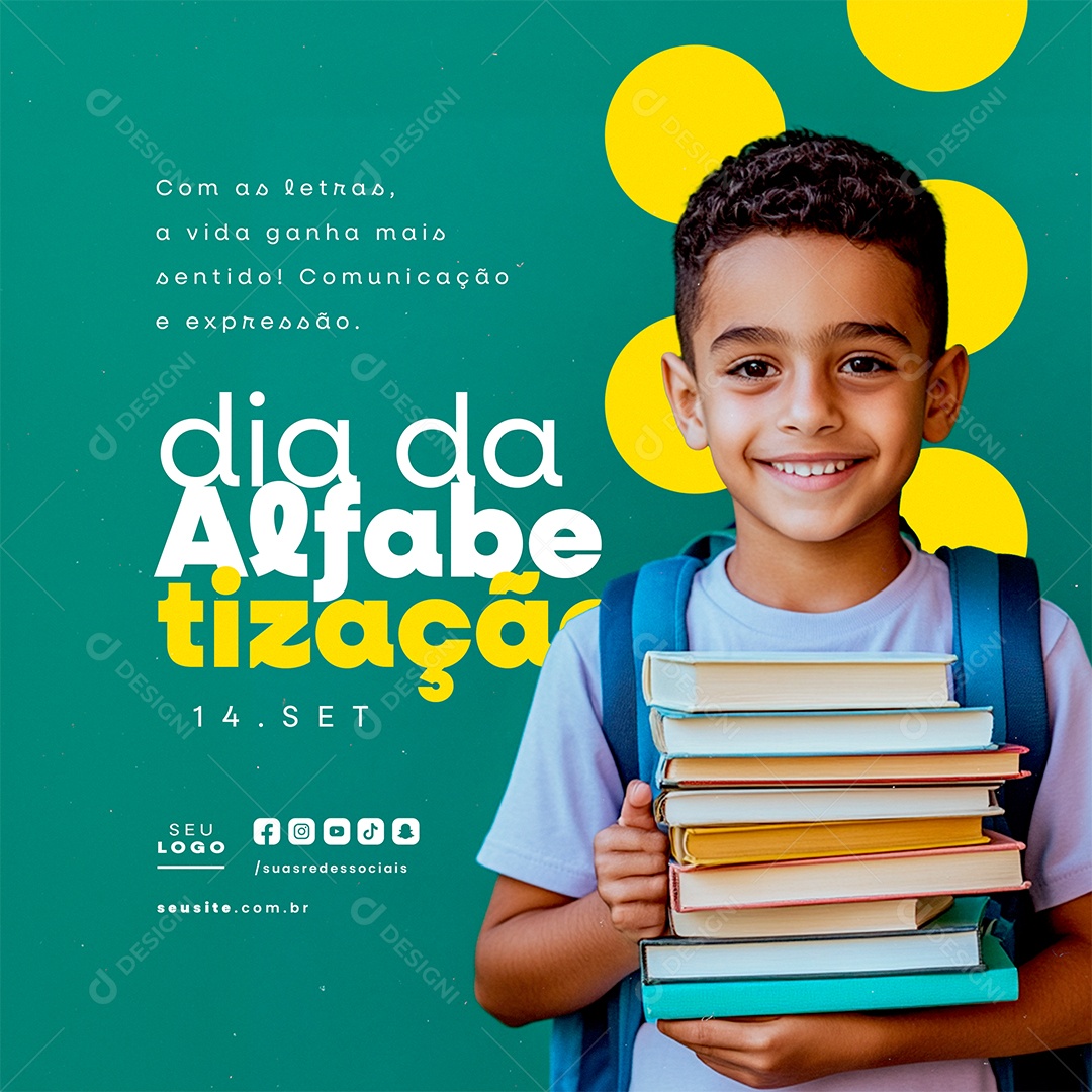 Dia da Alfabetização 14 de Setembro Com as Letras Social Media PSD Editável