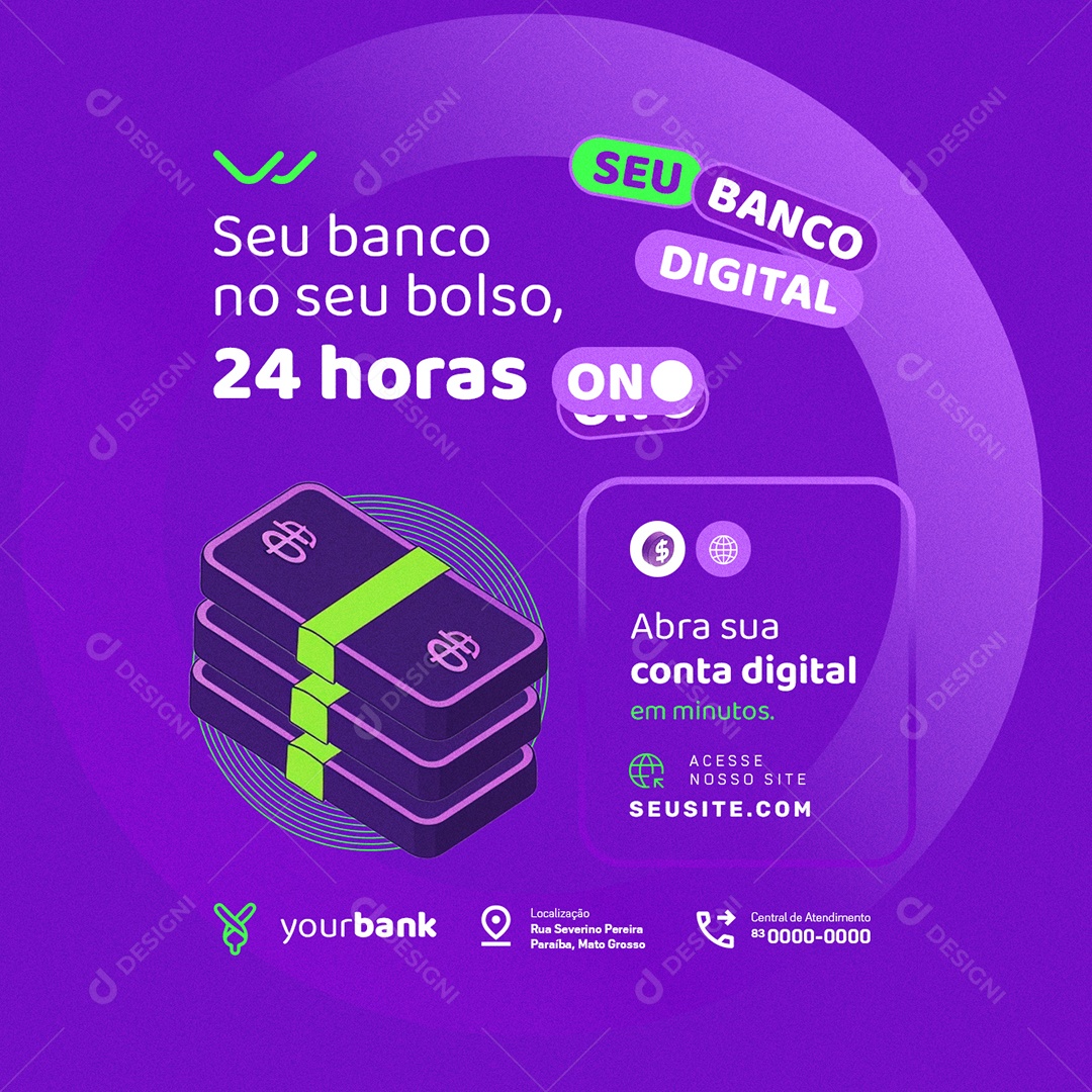 Seu Banco no Seu Bolso 24 Horas On Social Media PSD Editável