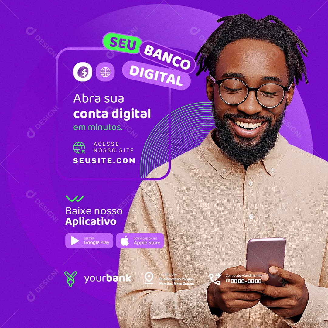 Banco Abra sua Conta Digital Social Media PSD Editável