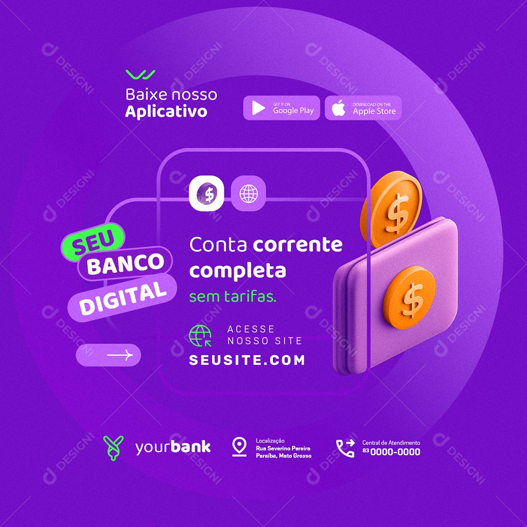 Banco Conta Corrente Completa Sem Tarifas Social Media PSD Editável