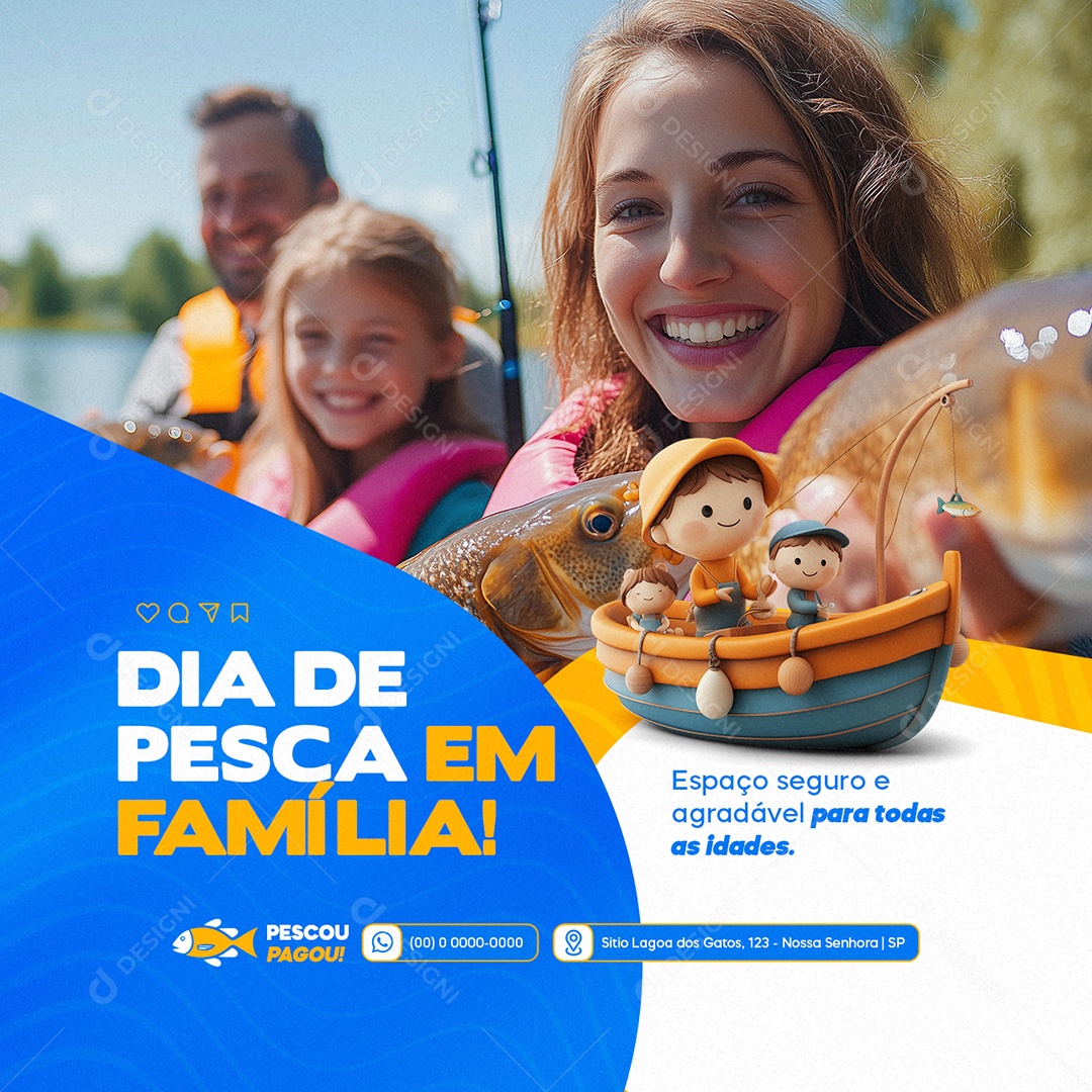 Pesquepague Dia de Pesca em Família Social Media PSD Editável