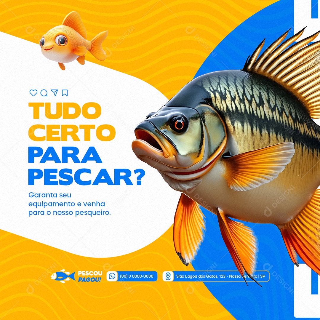 Pesquepague Tudo Certo para Pescar Social Media PSD Editável