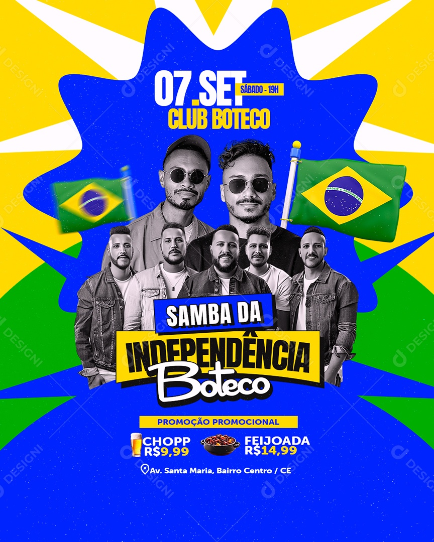 Flyer Club Boteco Samba da Independência Social Media PSD Editável