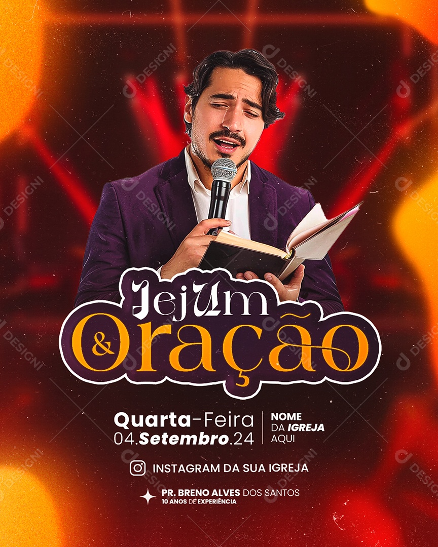 Flyer Gospel Jejum e Oração Social Media PSD Editável